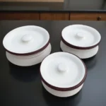 Bianco Magico casserole set of 3 with elegant white design, ideal for serving hot dishes