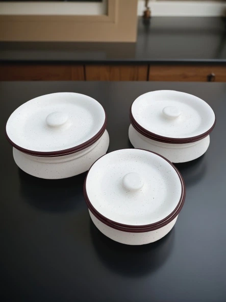 Bianco Magico casserole set of 3 with elegant white design, ideal for serving hot dishes
