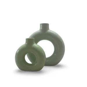 Vaso Bosco set of 2 ceramic vases with nature-inspired green design, perfect for living room décor