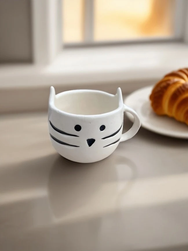 Miao Magico ceramic coffee cup with a playful cat design for cat lovers