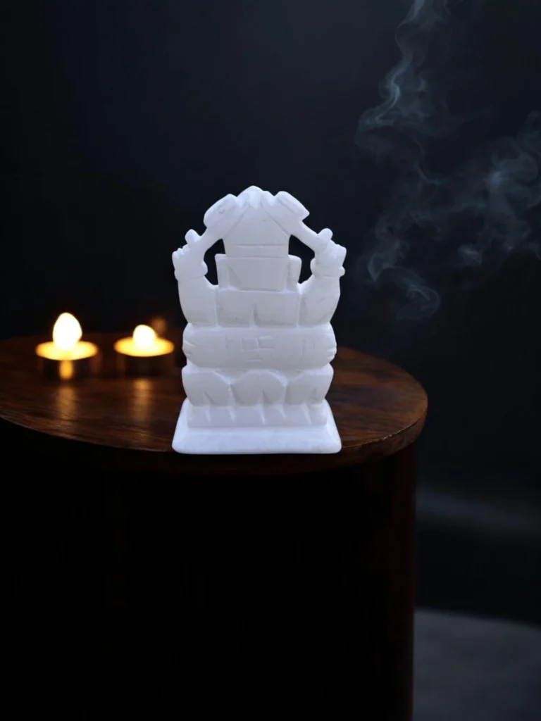 Vighnaharta marble mini sculpture – white Ganesha idol for decor and blessing