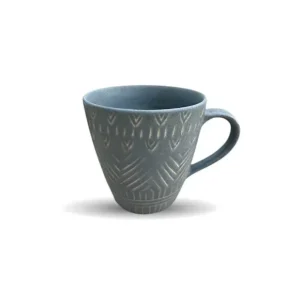 Striscia Oceano ceramic coffee mug with blue ocean-inspired stripes
