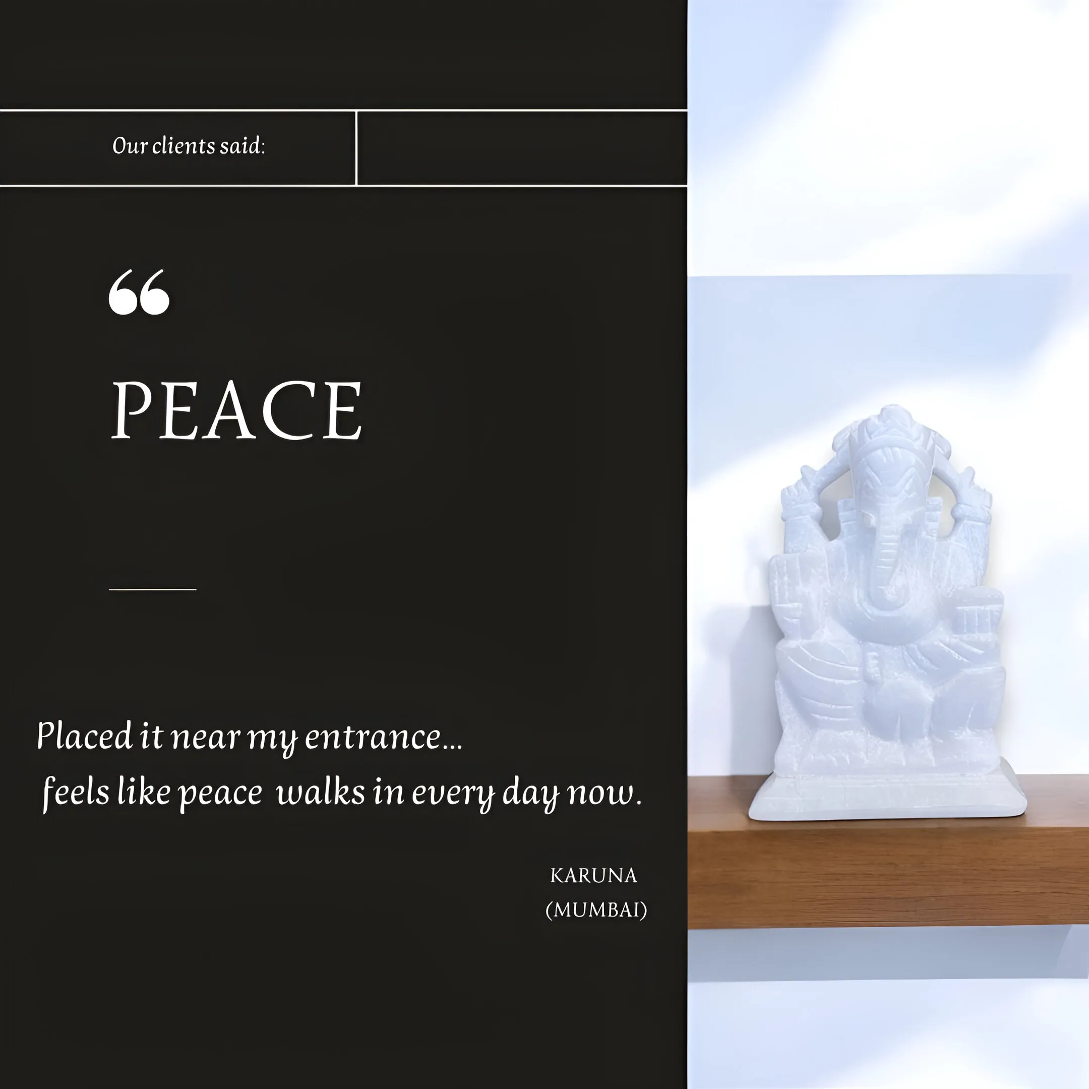 Customer testimonial showing CozyClay white marbel ganesha sculpture in a home setting
