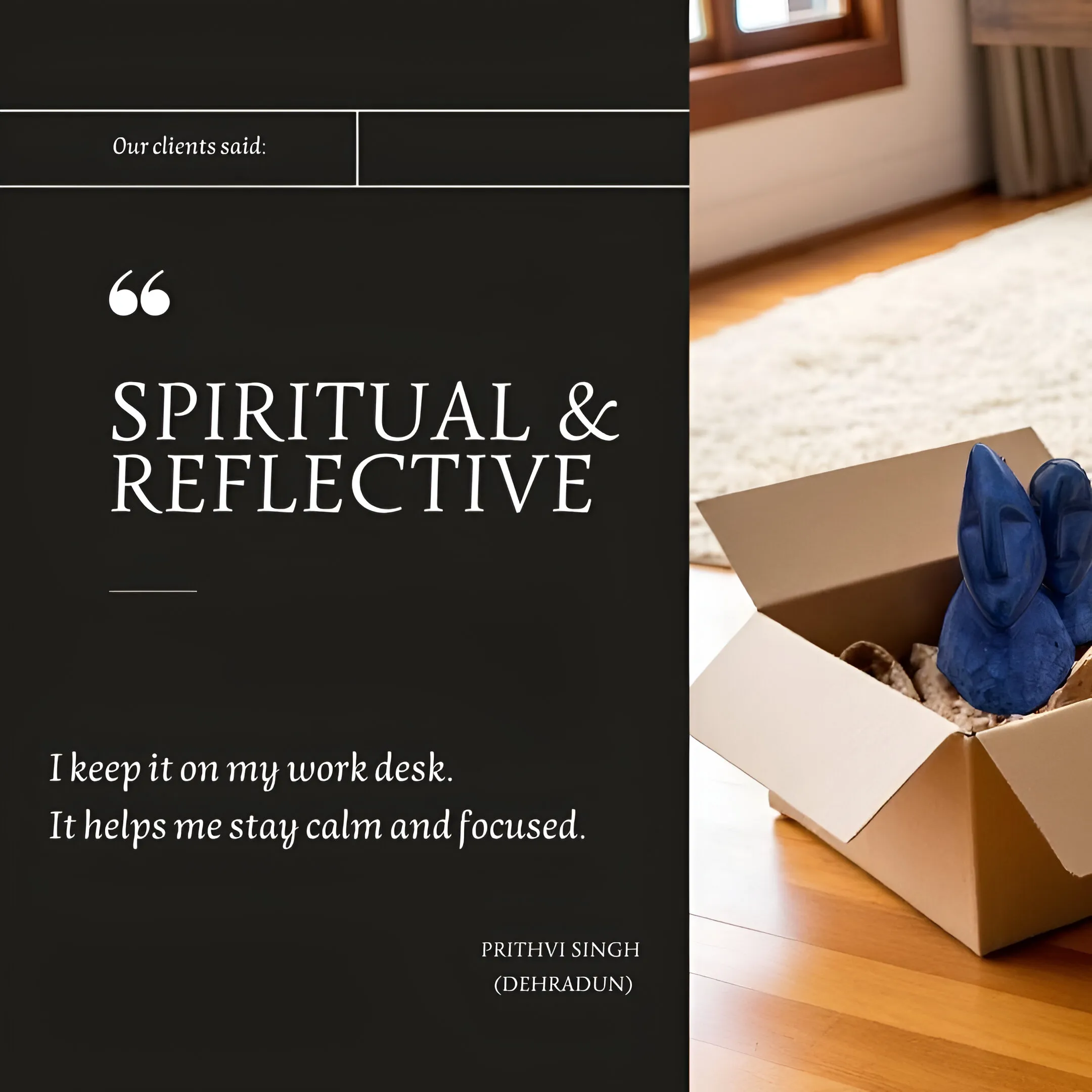 Customer testimonial showing CozyClay stoneware mini sculptures in a home setting