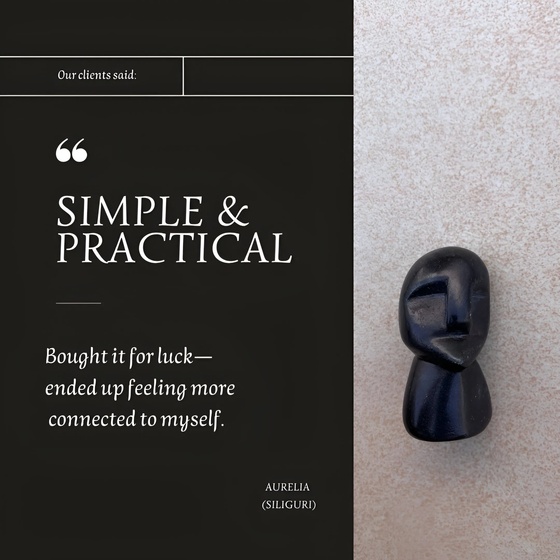 Customer testimonial showing CozyClay stoneware mini sculpture in a home setting