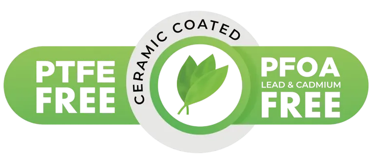 CozyClay ceramic coated badge stating PTFE and PFOA free