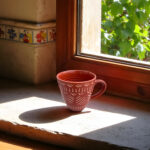 Traccia Cannella ceramic coffee mug with cinnamon-hued design